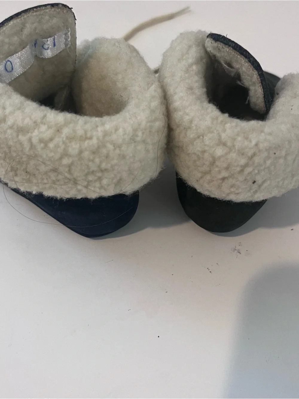 Kidex Vintage?? Baby Booties Feaux Fur Lined Navy Blue Tie Size 0 Good Condition